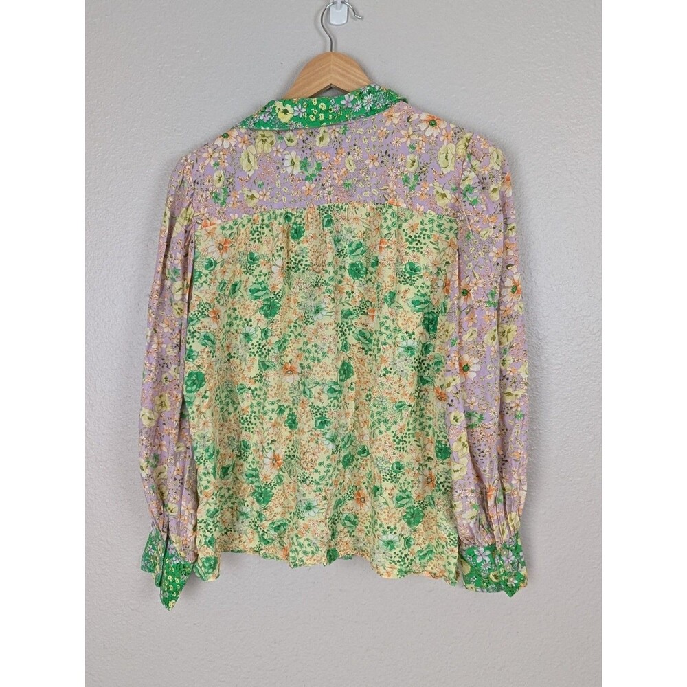 Loft Floral Patchwork Bishop Sleeve Button Up Shi… - image 5